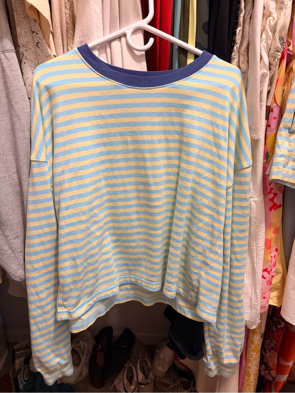 Daily Drills Striped Tee in Light Blue & Pale Yellow with Navy Trim